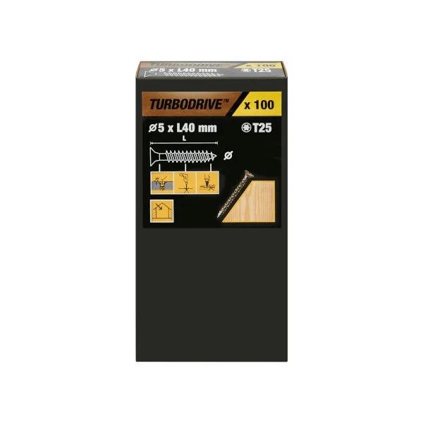 100 tornillos para madera tx premium 5x40 mm turbodrive