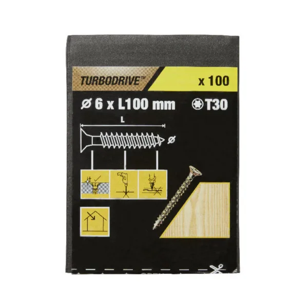 100 tornillos para madera pz premium 6x100 mm turbodrive