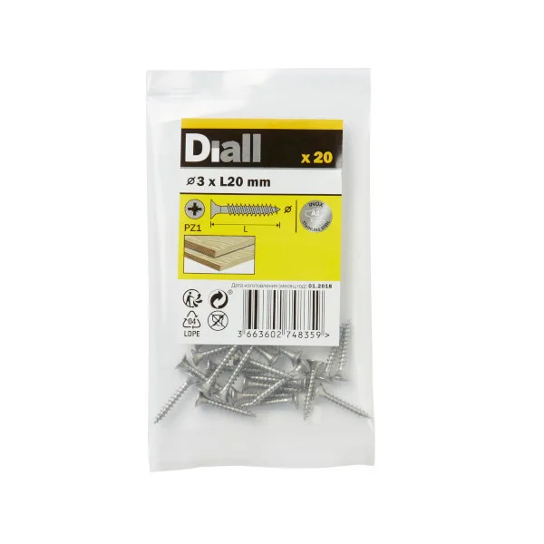 20 tornillos para madera inox 3x20 mm diall