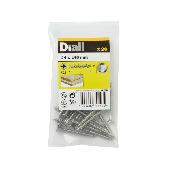 20 tornillos para madera inox 4x40 mm diall