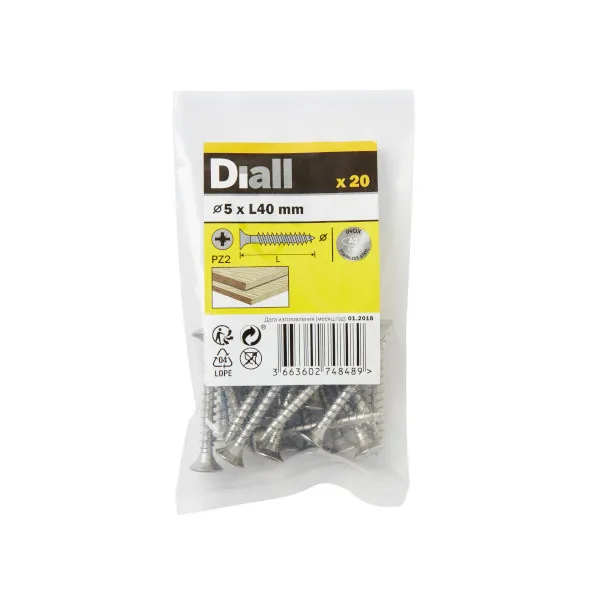 20 tornillos para madera inox 5x40 mm diall