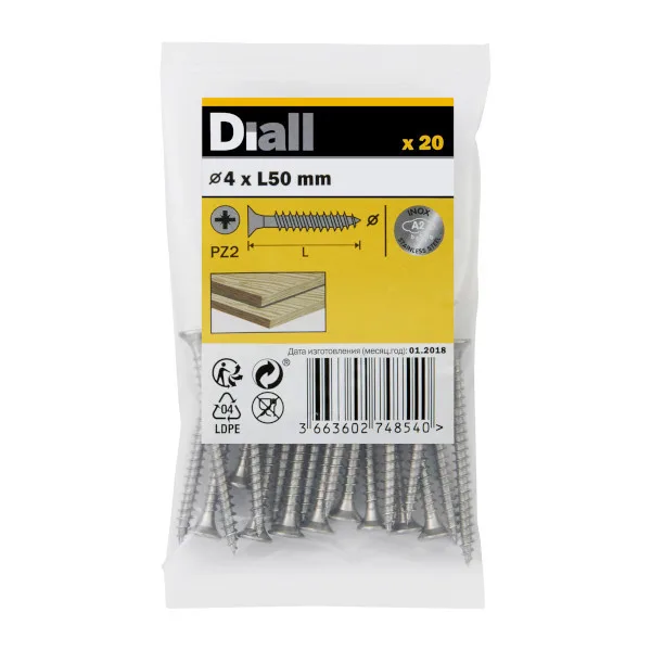 20 tornillos para madera inox 4x50 mm diall