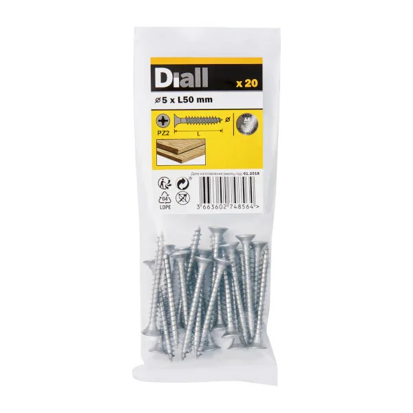20 tornillos para madera inox 5x50 mm diall