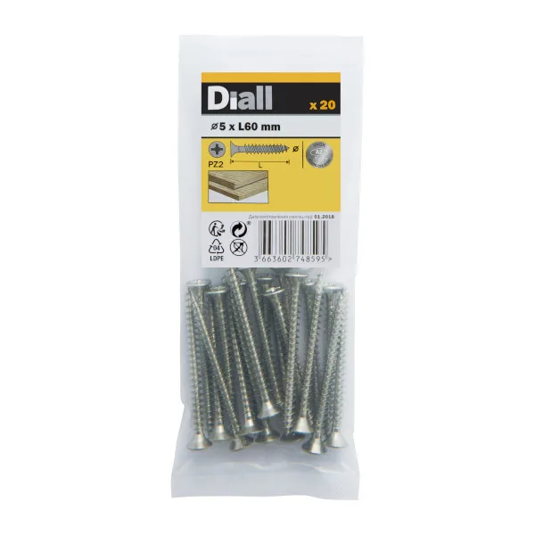 20 tornillos para madera inox 5x60 mm diall