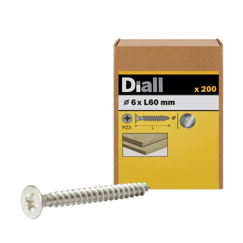 200 tornillos para madera inox pz 6x60 mm diall