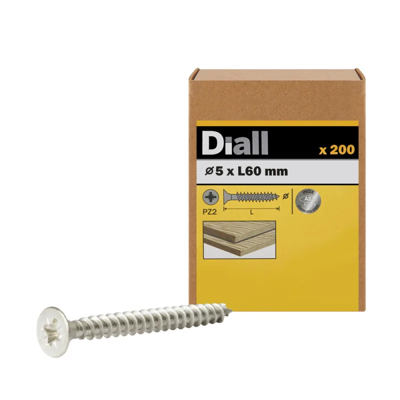 200 tornillos para madera inox pz 5x60 mm diall