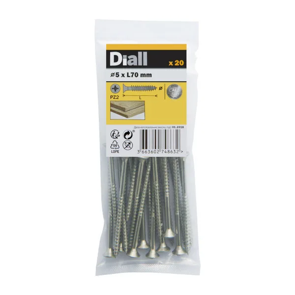 20 tornillos para madera inox 5x70 mm diall