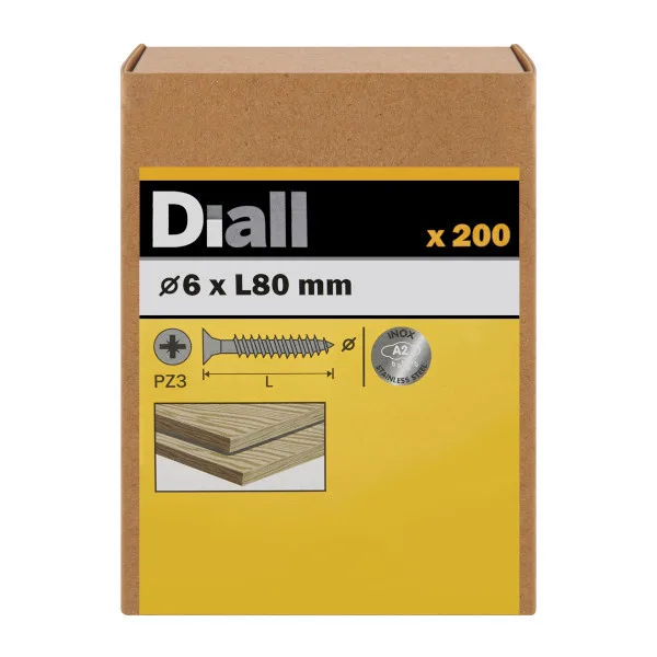 200 tornillos para madera inox 6x80 mm diall