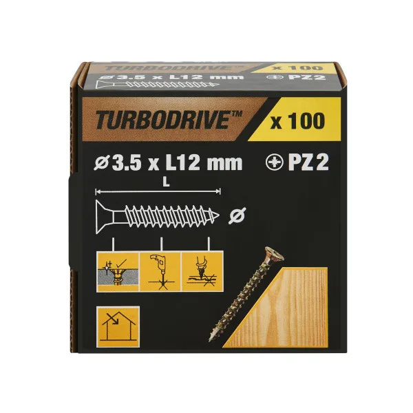 100 tornillos para madera pz premium 3,5x12 mm turbodrive