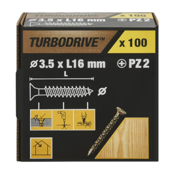 100 tornillos para madera pz premium 3,5x16 mm turbodrive