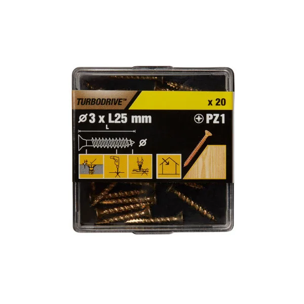 20 tornillos para madera pz premium 3x25 mm turbodrive