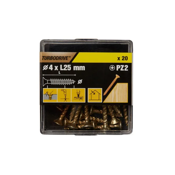 20 tornillos para madera pz premium 4x25 mm turbodrive