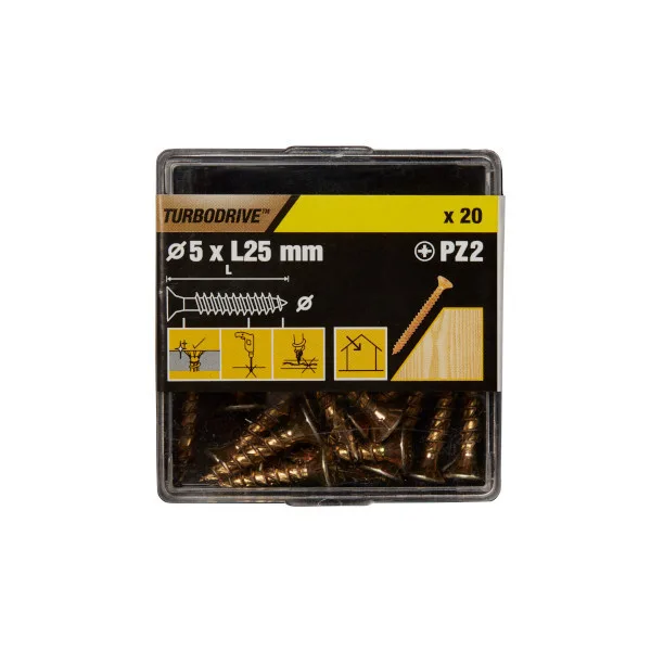 20 tornillos para madera pz premium 5x25 mm turbodrive
