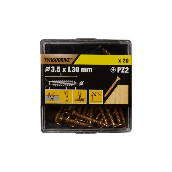 20 tornillos para madera pz premium 3x30 mm turbodrive