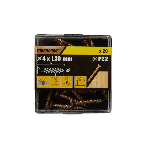 20 tornillos para madera pz premium 4x30 mm turbodrive
