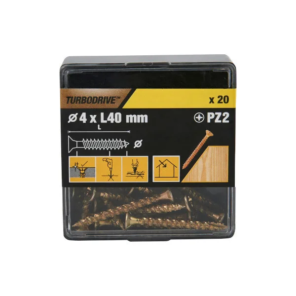 20 tornillos para madera pz premium 4x40 mm turbodrive