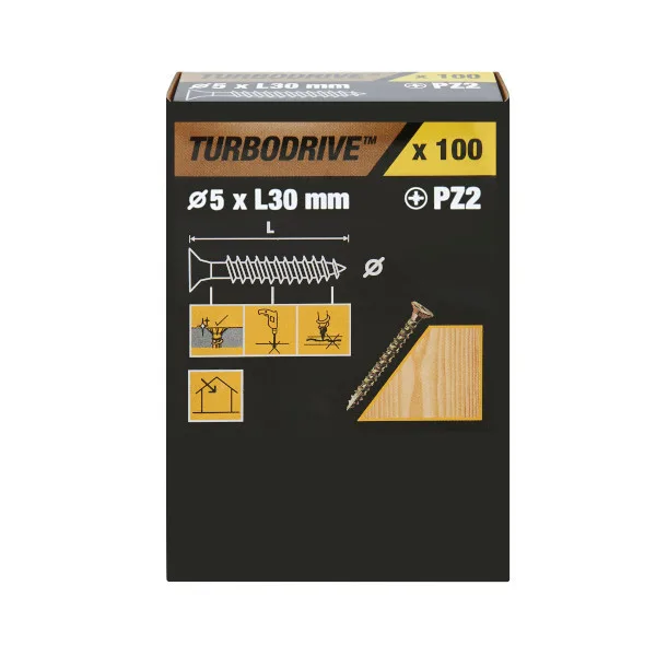 100 tornillos para madera pz premium 5x30 mm turbodrive