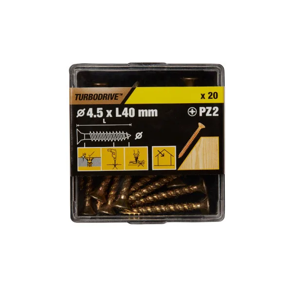 20 tornillos para madera pz premium 4,5x40 mm turbodrive