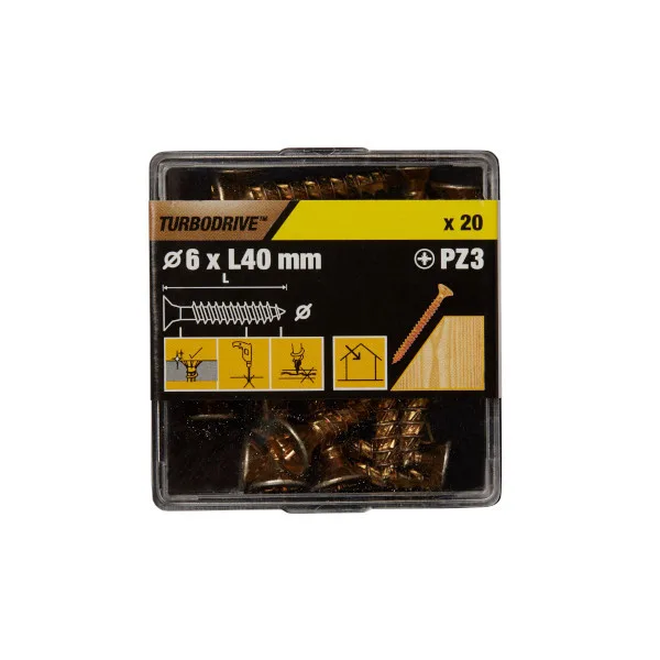 20 tornillos para madera pz premium 6x40 mm turbodrive