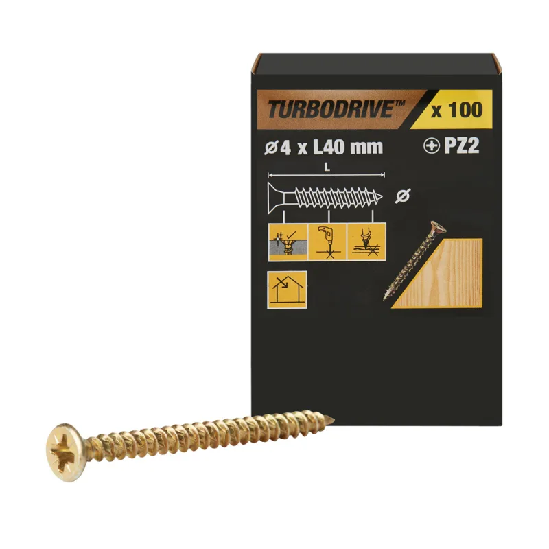 100 tornillos para madera pz premium 4x40 mm turbodrive