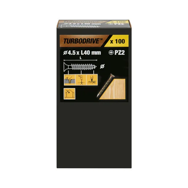 100 tornillos para madera pz premium 4,5x40 mm turbodrive