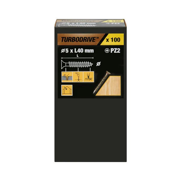 100 tornillos para madera pz premium 5x40 mm turbodrive