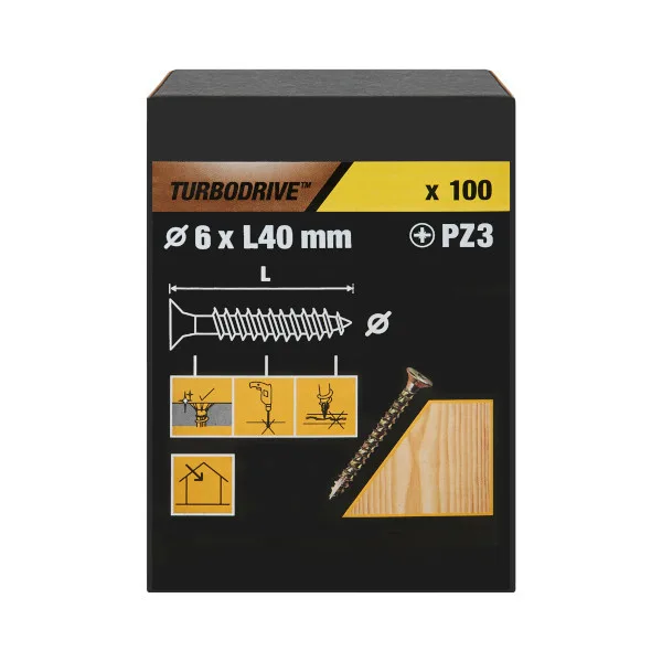 100 tornillos para madera pz premium 6x40 mm turbodrive
