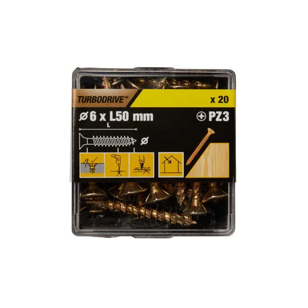 20 tornillos para madera pz premium 6x50 mm turbodrive