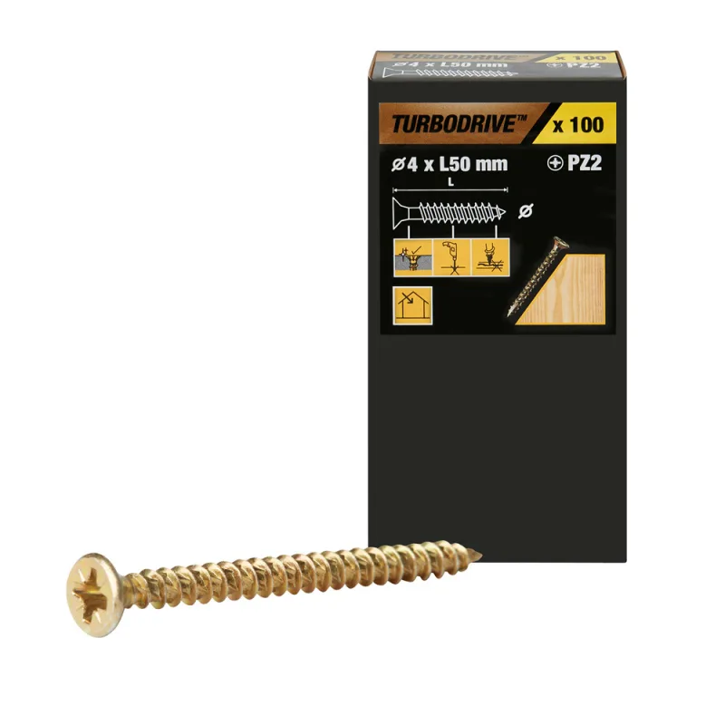 100 tornillos para madera pz premium 4x50 mm turbodrive