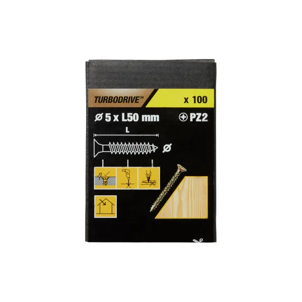 100 tornillos para madera pz premium 5x50 mm turbodrive