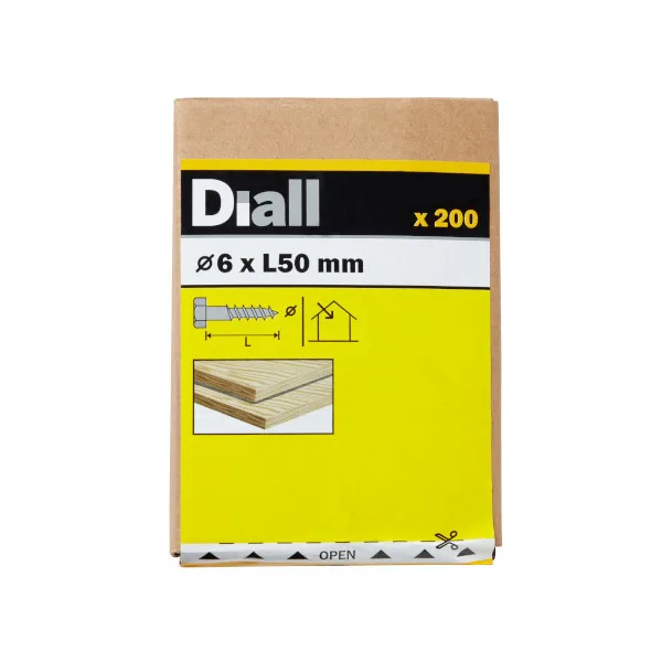 200 tornillos barraqueros hex 6x50  mm diall