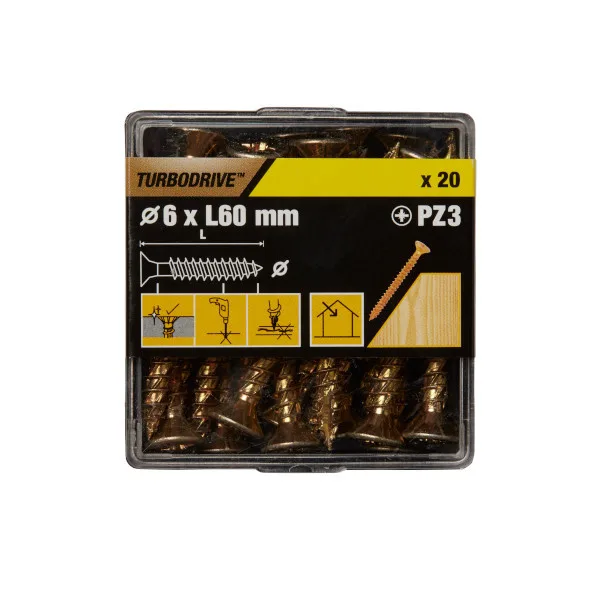 20 tornillos para madera pz premium 6x60 mm turbodrive