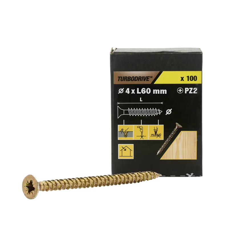 100 tornillos para madera pz premium 4x60 mm turbodrive