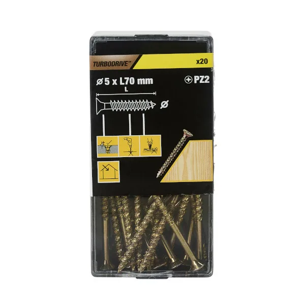 20 tornillos para madera pz premium 5x70 mm turbodrive