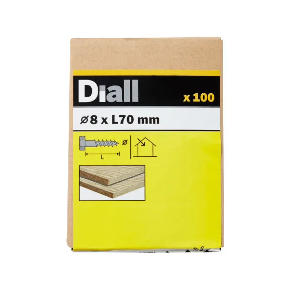 100 tornillos barraqueros hex 8x70  mm diall