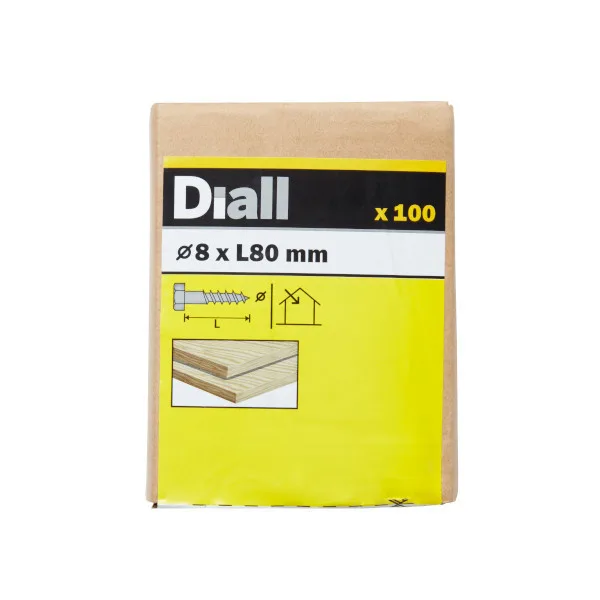 100 tornillos barraqueros hex 8x80  mm diall