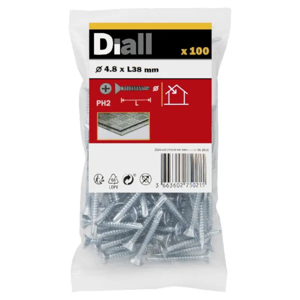 100 tornillos autoperforantes cabeza avellanada 4,8x38 mm diall