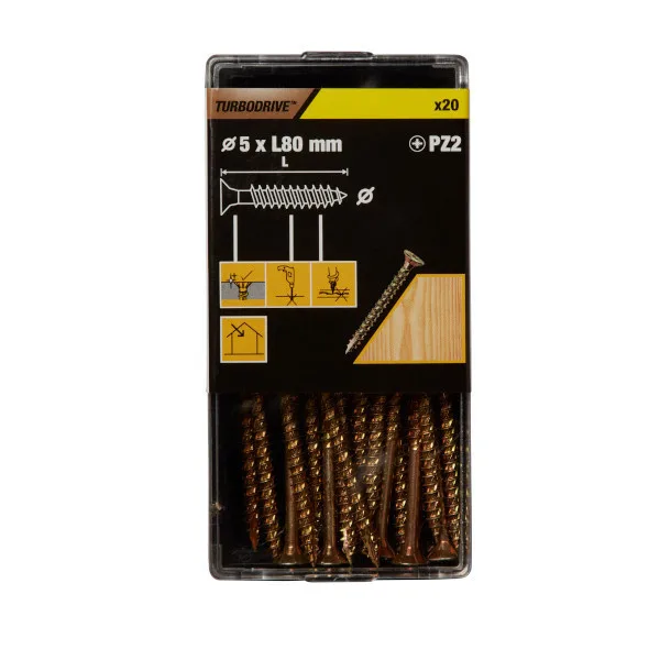20 tornillos para madera pz premium 5x80 mm turbodrive