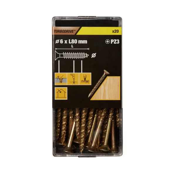 20 tornillos para madera pz premium 6x80 mm turbodrive