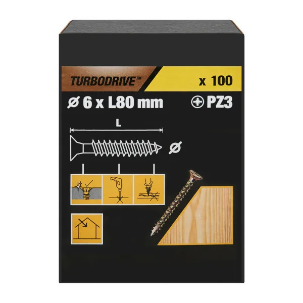 100 tornillos para madera pz premium 6x80 mm turbodrive