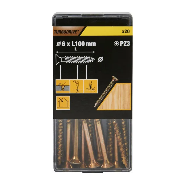 20 tornillos para madera pz premium 6x100 mm turbodrive