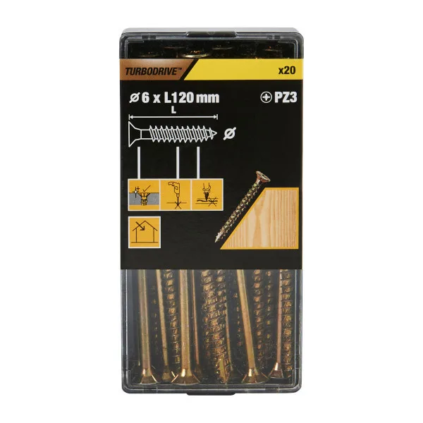 20 tornillos para madera pz premium 6x120 mm turbodrive
