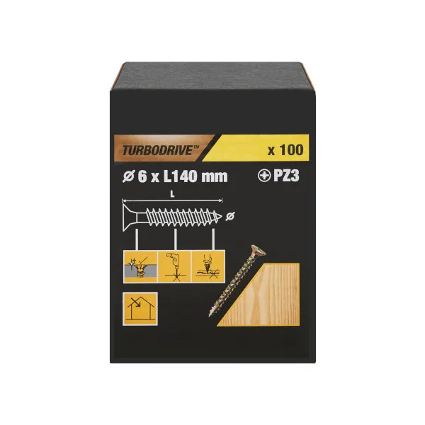 100 tornillos para madera pz premium 6x140 mm turbodrive