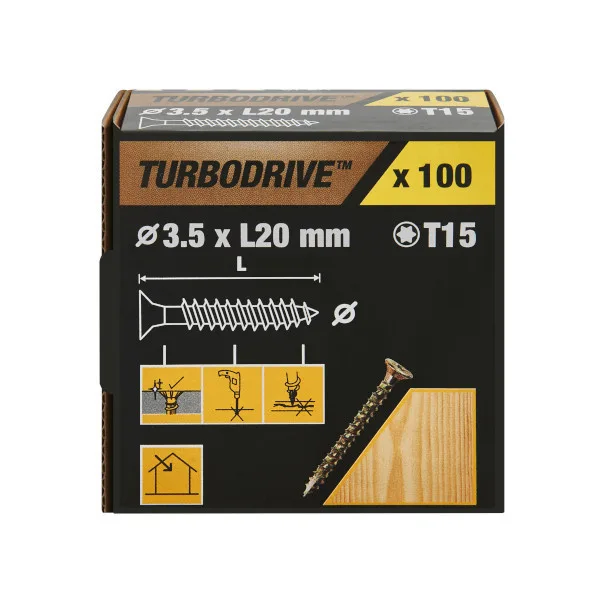 100 tornillos para madera tx premium 3,5x20 mm turbodrive