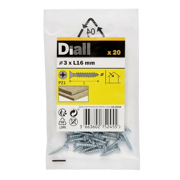 20 tornillos para madera pz 3x16 mm diall