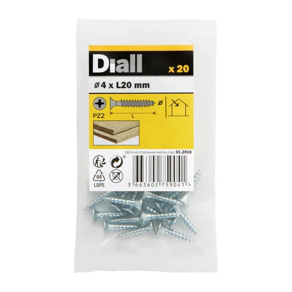 20 tornillos para madera pz 4x20 mm diall