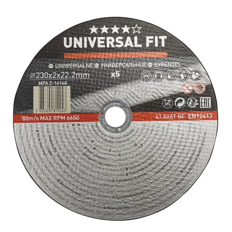 Pack 5 discos de corte para metal 230 x 2 mm universal fit