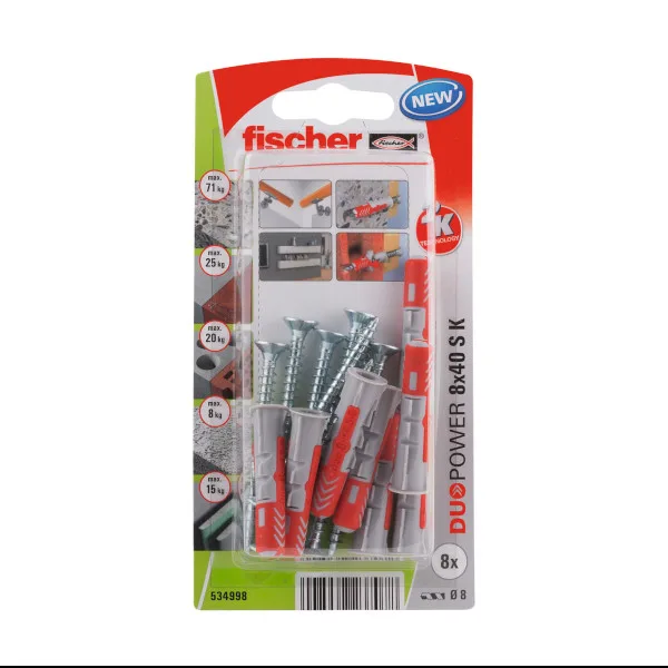 Tacos duopower + tornillos 8 x 40 mm fischer 8 uds
