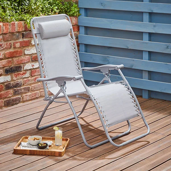 Silla tumbona de gravedad cero bergama gris  100 kg goodhome