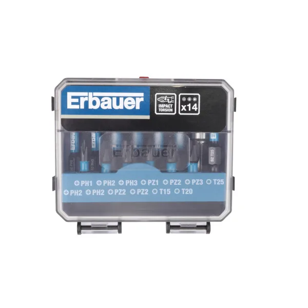 Pack puntas destornillador torsión impacto erbauer 14 uds